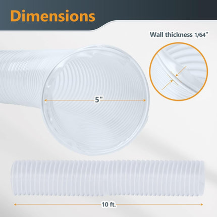 POWERTEC (5 Inch Clear Hos 70220 Dust Collection x 10 Feet) | Flexible View Heavy Duty PVC Hose