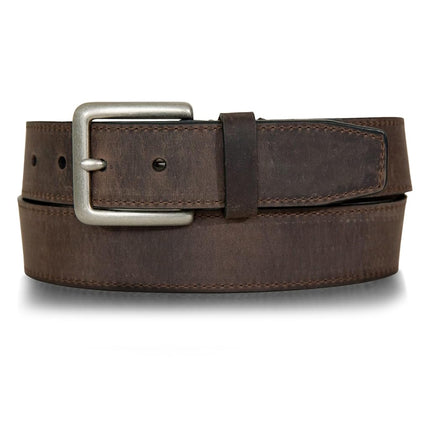 Wolverine Men's Full Grain Leather Work Belt | Workwear | Heavy Duty | Utility | Rugged | Durable | Metal Buckle, Rugged Patch - Brown, 97cm