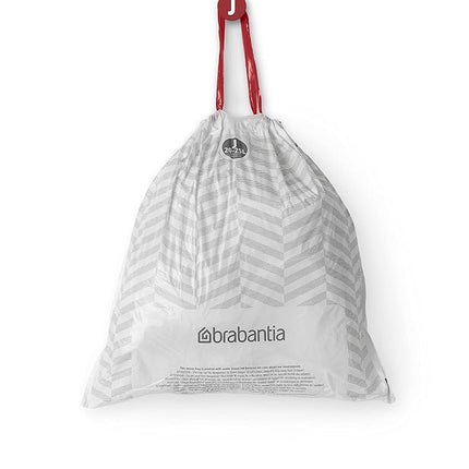 Brabantia 138362 PerfectFit Bin Liners Multipack (Size J/20-25 Litre) Thick Plastic Trash Bags with Tie Tape Drawstring Handles (120 Bags), White