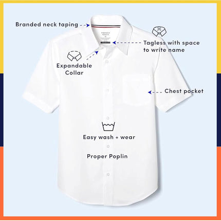 French Toast Husky Boys Short Sleeve Classic Dress Shirt, White, 16 Husky
