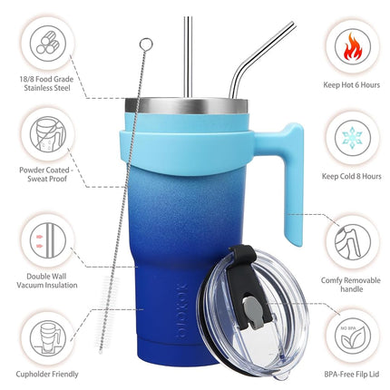 BJPKPK 600 ml Tumbler with Handle & Straw, Insulated Stainless Steel Mug
