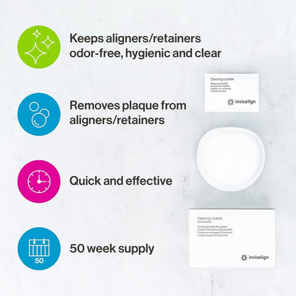 Cristaux de nettoyage Invisalign® pour aligneurs et gouttières transparents avec boîte, (50 sachets)
