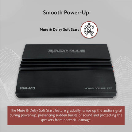 Rockville RVA-M3 V2 Mono Car Amplifier, 4000W, 1000W Dyno-Certified RMS @ 1 Ohm, Class-D, MOSFET, Bass Remote, Perfect for Subwoofers and Car Audio