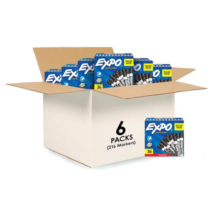 EXPO Low Odor Dry Erase Markers, Chisel Tip, Black, (Pack of 6, 216 Count Total)