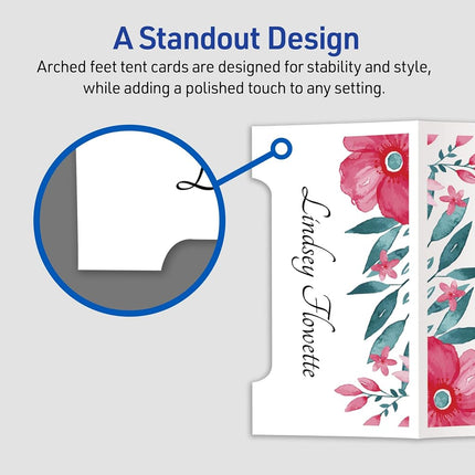 Avery Printable Arched Tent Cards with Sure Feed Technology, 2-1/16" x 3-3/4", White, 100 Blank Place Cards for Laser or Inkjet Printers (35700)