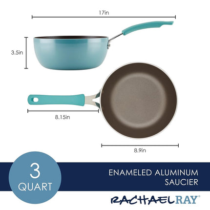 Rachael Ray Cook + Create Nonstick Saucier Pan/Saucepan, 3 Quart, Agave Blue
