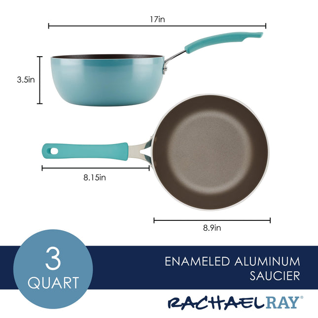 Rachael Ray Cook + Create Nonstick Saucier Pan/Saucepan, 3 Quart, Agave Blue