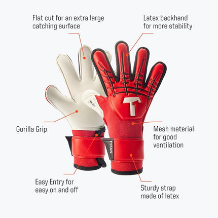 T1TAN Red Beast Junior 3.0 Children's Football Gloves with Outseam - Without Finger Protection - For the Professionals of the Future - Size 4