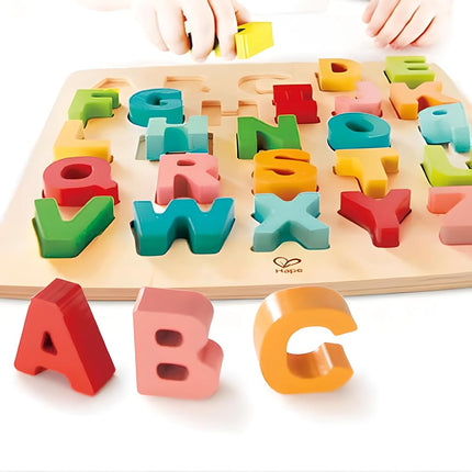 Hape Chunky Alphabet Puzzle, Wooden ABC Puzzle for Toddlers, Bright Uppercase Letter Blocks, Educational Toy for Kids 3+, Safe Non-Toxic Paint, Early Learning Puzzle for Reading & Spelling