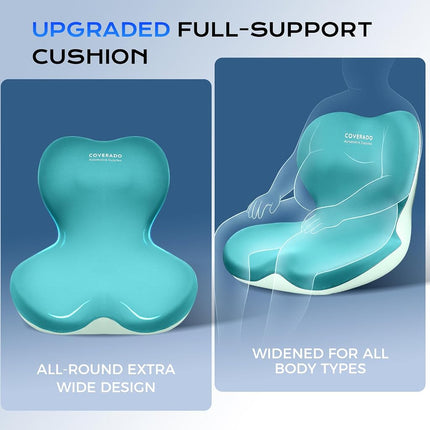 Coverado Car Seat Cushion and Lumbar Support Pillow One Piece, Memory Foam Ergonomic Back Support Driving Seat Cushion for Back Pain, Non-Slip Washable Cushion for Car, Driver, Office