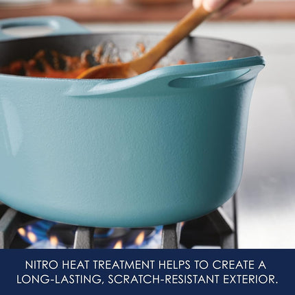 Rachael Ray NITRO Cast Iron Dutch Oven, 6.5 Quart, Agave Blue