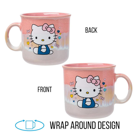 Silver Buffalo Sanrio Hello Kitty Sitting Hearts and Bows Reactive Glaze Ceramic Camper Mug, 20 Ounces