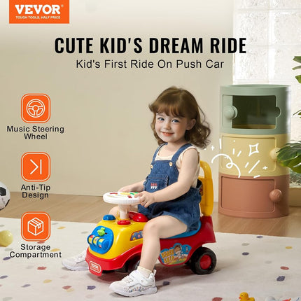 VEVOR Ride On Push Car for Toddlers, Ages 1-3, Ride Racer, Sit to Stand Toddler Ride On Toy, Classic Kids Ride On Car with Music Steering Wheel, Horn & Under Seat Storage, Ride On Toy for Boys Girls