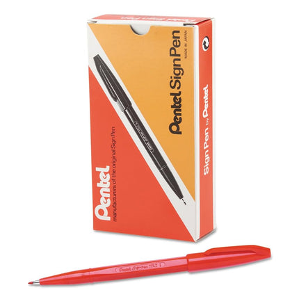 Pentel Sign Pen - Red, Pack of 12