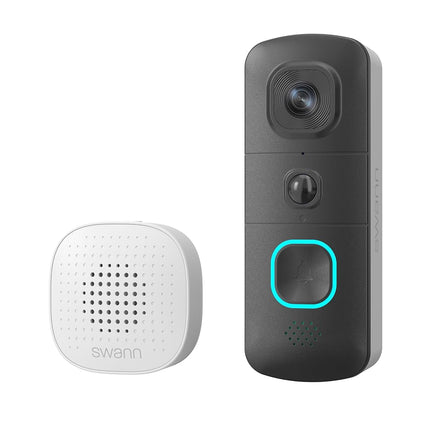 Sonnette vidéo sans fil Swann EVO - Caméra de sécurité Wi-Fi, audio bidirectionnel, détection de mouvement, vision nocturne, stockage cloud - Solution de surveillance domestique compacte et polyvalente pour une utilisation intérieure et extérieure