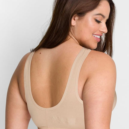 Fruit of the Loom Women's Comfort Front Close Sport Bra with Mesh Straps Bra, Sand, 40