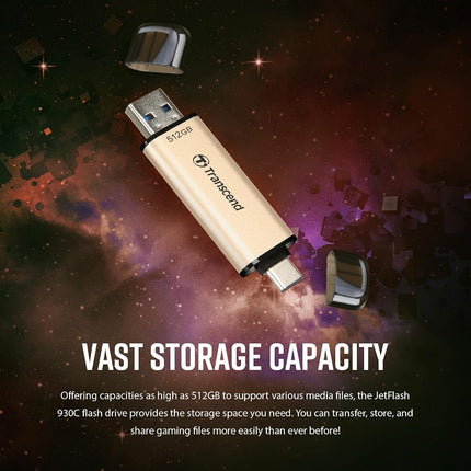 Transcend JetFlash 930C 128GB Dual USB Memory Stick, Type-C & Type-A, Speed up to 420MB/s-Soft Gold TS128GJF930C