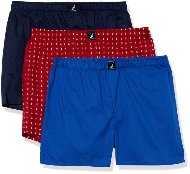 Nautica Men's Cotton Woven 3-Pack Boxers Shorts, P