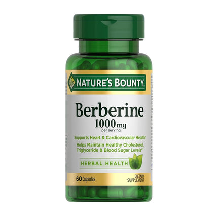 Nature's Bounty 1000mg Berberine Herbal Health Capsules Support Heart and Cardiovascular Health, Help Maintain Healthy Cholesterol, Triglyceride, and Blood Sugar Levels, 60 Capsules