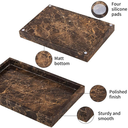 Marble Bathroom Vanity Tray, Dark Brown, 12"x 8" x1.2"