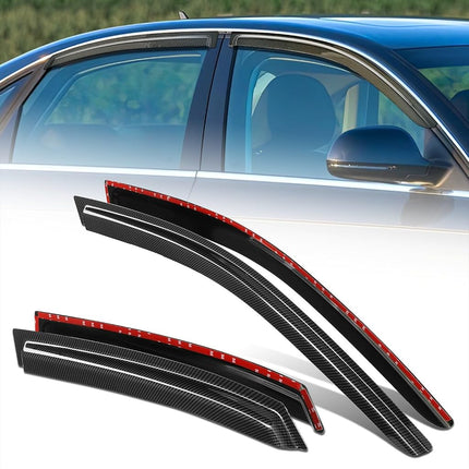 DNA MOTORING Set of 4 Tape-On Carbon Fiber Pattern Styling Window Visor Deflector Rain/Sun Guard Compatible with Audi A4 / S4 2002-2008, RS4 2007-2008, WVS-T2-0180-CF