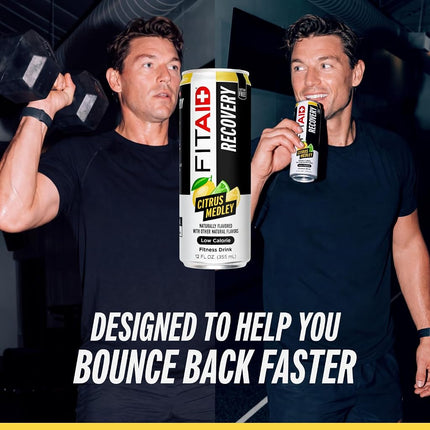 FITAID Recovery Blend, 100% Clean and Paleo Friendly, BCAAs, Glucosamine, Electrolyes, L-Glutamine, L-Arginine, Turmeric, Naturally Sweetened, Vegan 355ml Cans (Pack of 24)
