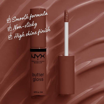 NYX PROFESSIONAL MAKEUP Butter Gloss, Silky smooth non-sticky formula lip gloss, Brownie Drip, 8mL