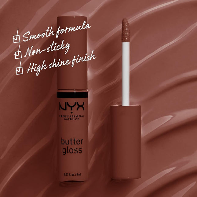 NYX PROFESSIONAL MAKEUP Butter Gloss, Silky smooth non-sticky formula lip gloss, Brownie Drip, 8mL