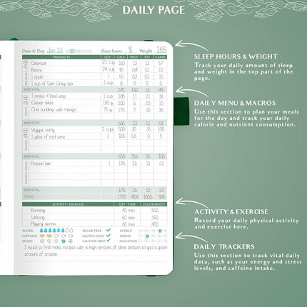 Legend Planner Food Journal, Weight Loss & Meal Tracking Diary A5 Green