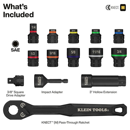 Klein Tools 65400 KNECT 15-Piece Impact Rated Pass Through Socket Set with MODbox Case, Sockets, Bits, Accessories and 3/8-Inch Drive Adapter