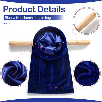 Tioncy Set of 2 Church Tithe Offering Bags with Wooden Handles Church Collection Bag with Handles for Churches Communion Supplies (Blue,13.78 x 5.71 Inch)