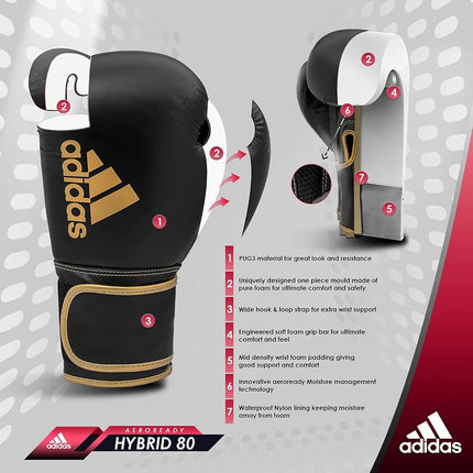 adidas Boxing Gloves - Hybrid 80 - for Boxing, Kickboxing, MMA, Bag, Training & Fitness - Boxing Gloves for Men & Women - Weight (6 oz, Black/Blue)