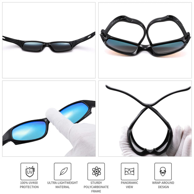 Pro Acme Gafas de sol para niños y niñas, gafas de sol deportivas polarizadas para jóvenes con correa para niños de 3 a 12 años, montura negra B2 | lente de espejo azul, medianas
