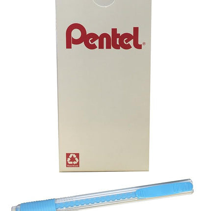 Pentel Clic Colors Retractable Eraser with Grip, Sky Blue Barrel, Box of 12 (ZE23S)