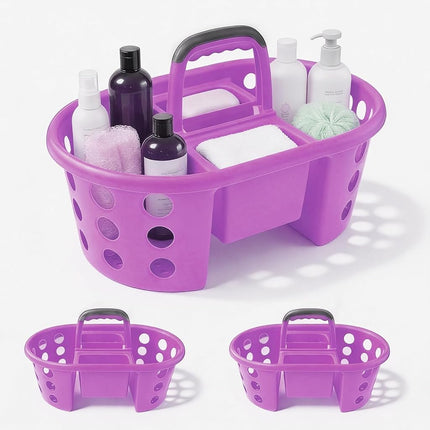 SIMPLYKLEEN Large Shower Caddy Portable 2PC - Made in USA Plastic Jumbo Size Dorm Storage Candy Tote with Handle Shower Organizer for Bathroom, Pantry, Kitchen, College Dorm, Purple