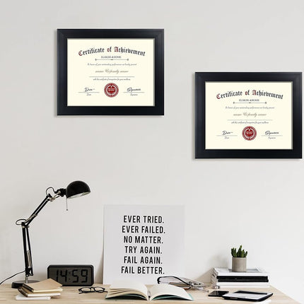 Cadres de Certificat ELSKER&HOME 8,5 x 11 Noirs, Conviennent aux Diplômes 8,5 x 11 avec Passe-Partout ou 11x14 sans Passe-Partout, Lot de 4, Cadre Photo de Diplôme Document avec Verre pour Pose sur Table ou Accrochage Mural