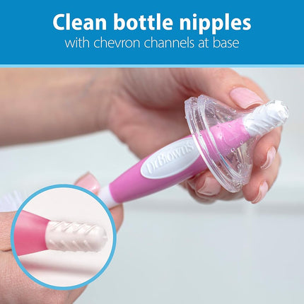 Dr. Brown's Reusable Sponge Baby Cleaning Set with Suction Cup Stand, Scrubber and Nipple Cleaner, 3 Pack, 3-Pack, Pink Bottle Brush, Pack of 3