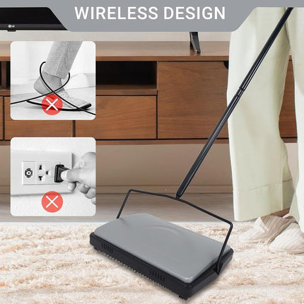EZ SPARES Quiet Carpet Sweeper,Floor Sweeper with Pig-Bristles,Suitable for Carpet Cleaning Power,Roller Brush Strong,Bristle Sweeper,Great for House,Office,Kitchen,Carpet(Silver)
