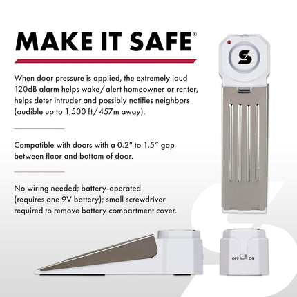 SABRE Wedge Door Stop Security Alarm with 120 dB Siren - Great for Home, Travel, Apartment or Dorm