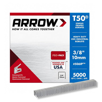 Arrow A506IP T50 Staples, Steel, 3/8 Inch (10 mm)