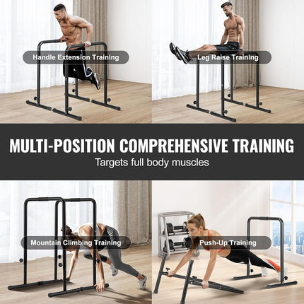 VEVOR Dip Bars, 200 kg Capacity, Heave Duty Dip Stand Station with Adjustable Height, Fitness Workout Dip Bar Station Stabilizer Parallette Push Up Stand, Parallel Bars for Strength Training Home Gym