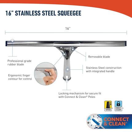 Unger Professional Stainless Steel Heavy-Duty Window and Glass Squeegee, 16"