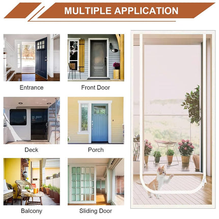 Dixutzi Reinforced Cat Screen Door Fits Door Size 38''x 82'', Heavy Duty Pets Proof Screen Door with Zipper, Prevent Dogs Cats Running Out from Home (White)