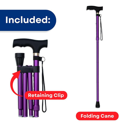 Bastón Plegable RMS - Bastón de Aluminio Plegable, Ajustable, Ligero y con Mango Offset - Bastón Plegable con Mango Derby Ergonómico - Ayuda Ideal para la Vida Diaria para Personas con Movilidad Reducida (Lavanda)