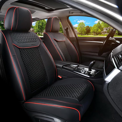Fundas de asiento delantero Coverado, fundas de asiento impermeables para coche, protectores de asiento de coche convertibles 2 en 1 ajuste universal para la mayoría de coches, SUV y camiones (negro y rojo)