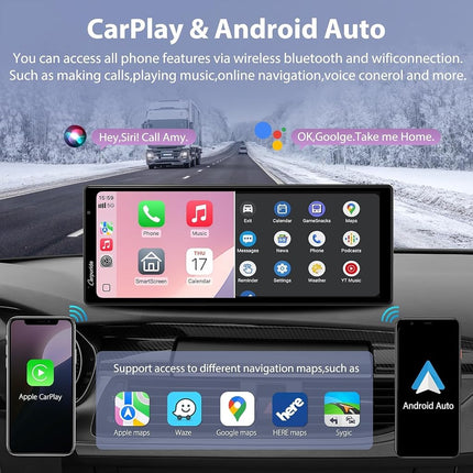 Carpuride W904=904-L Carplay & Android Auto with Dash Cam - 10.26 Inch HD IPS Touch Car Play Screen for Car, 4K Front & 1080P Rear Camera, Loop Recording, Bluetooth Audio, Mirror Link, GPS, Siri