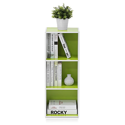 Furinno LUDER 3-Cube Open Shelves Bookcase, Book Shelf, White/Green