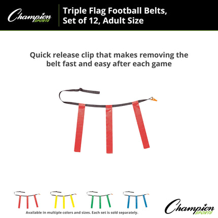 Ensemble de football américain sans contact à triple drapeau Champion Sports, rouge, taille 32/39, paquet de 12