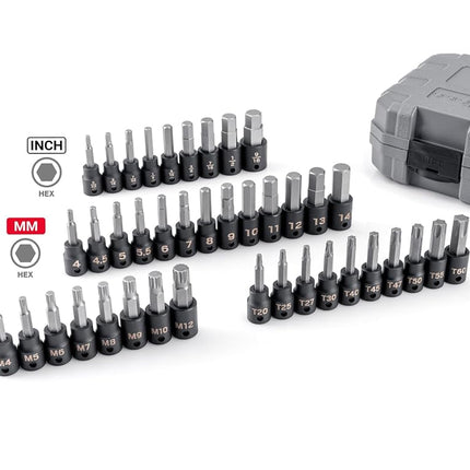 TEKTON 3/8 Inch Drive Hex, Torx, Triple Square Impact Bit Socket Set with Case (40-Piece) | SIB91301