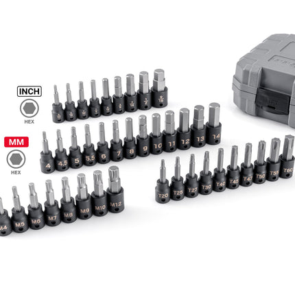 TEKTON 3/8 Inch Drive Hex, Torx, Triple Square Impact Bit Socket Set with Case (40-Piece) | SIB91301